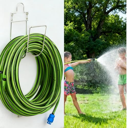 Garden Hose Holder Wall Mount Stainless Steel Hose Hanger for Outside, Hose Reel, Sturdy Hose Hook for Garage, Water Hose, Yard Storage, Silver