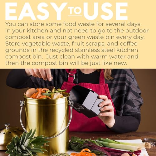 Epica Kitchen Compost Bin for Kitchen Countertops, 1.3 Galllon - Gold - color: Gold