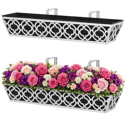 Y&M 2Pack 30'' Metal Railing Planter Box with Black Non-Woven Fabric Liner, Flower Boxes with Adjustable Brackets, Large Hanging Window Boxes for Fence, Deck, Balcony, and Garden - Gray 2p - size: Flower 30in 2P-Gray