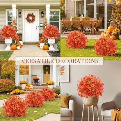 2 Pack 23" Fall Artificial Mums Flowers Topiary Balls with Ground Spikes - color: Orange & Red