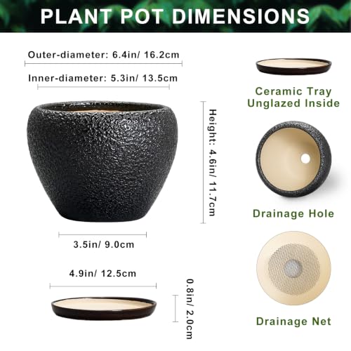 Ceramic Planter 6 Inch, Ceramic Plant Pots Indoor, Black - color: Black, size: 6 Inch