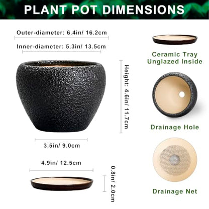 Ceramic Planter 6 Inch, Ceramic Plant Pots Indoor, Black - color: Black, size: 6 Inch