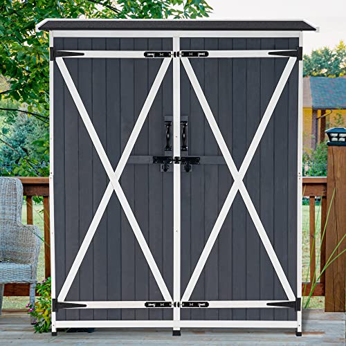 MCombo Outdoor Storage Cabinet with Shelves, Wood Garden Shed with Floor, Outside Tool Shed with 2 Lockable Doors for Backyard Patio Lawn, 1400 (Gray) - color: Gray