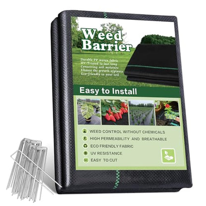 3x50FT Weed Barrier Landscape Fabric, 3.2oz Heavy Duty Garden Cloth, Ground Cover for Gardening, Come with 10 U-Shaped Securing Pegs - size: 3FTx50FT