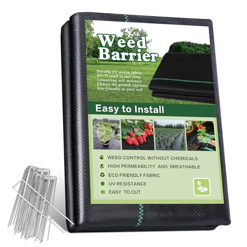 3x50FT Weed Barrier Landscape Fabric, 3.2oz Heavy Duty Garden Cloth, Ground Cover for Gardening, Come with 10 U-Shaped Securing Pegs - size: 3FTx50FT