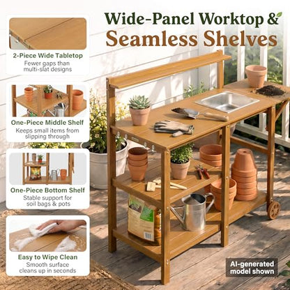 YEFU Potting Bench with Sink, All-Weather Resistant,Teak - color: Teak, size: Premium