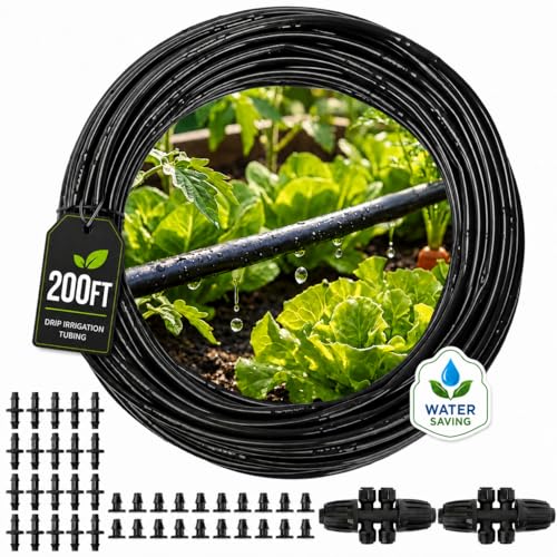 MIXC 1/4" Irrigation Dripline Tubing with Built-In Emitters, 200 Ft Roll - size: 200FT