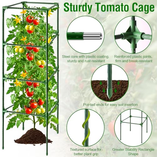 Fabulas Tomato Cage, Square Tomato Trellis Plant Support Stake Cages for Garden and Pots Tall Up to 63 Inch Adjustable Cucumber Trellis for Raised Bed Outdoor Climbing Plants Vegetables Flower, 3 Pack