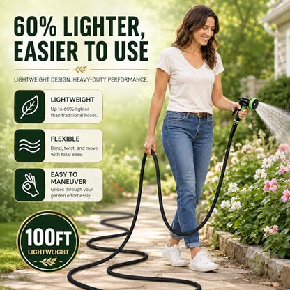 Garden Hose, 100 FT Non-Expandable Flexible Hose with Male/Female Fittings - size: 100FT
