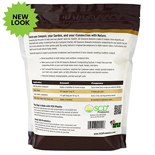 All Seasons Bokashi Compost Starter 2 lbs (1 Gallon) - Dry Bokashi Bran for Kitchen Compost Bin, Compost Food Pet Waste Quickly & Easily with Low Odor by SCD Probiotics - size: 2 lb