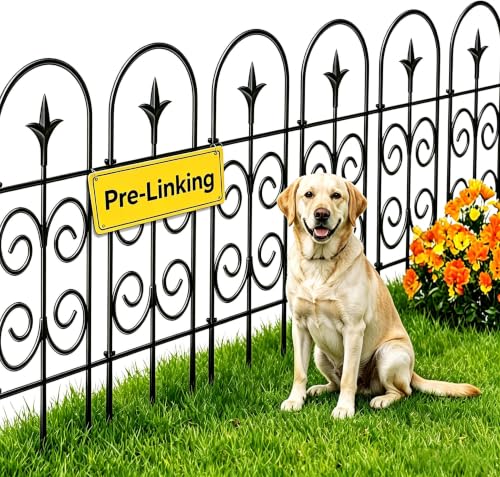 AMAGABELI 8 Panels 24in(H)×10ft(L) Decorative Garden Fence No Dig Rustproof Metal Pre-Linking Fence Panels Garden Edging Border Animal Barrier Fencing for Flower Beds Yard Patio Outdoor Decor Black - color: Black Cloverleaf, size: 24in(H) x 10ft(L)