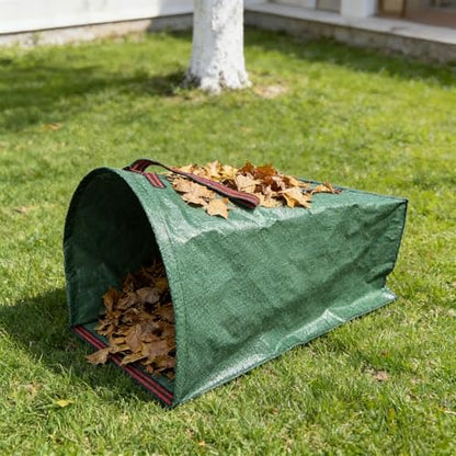 Dustpan Style Garden Leaf Bag with Semi-Circular Opening Carry Handles and Gloves for Yard Cleanup, 150 L Green - color: Green, size: 1 Count (Pack of 1)