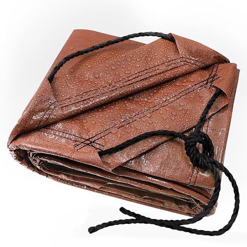 TARPAL 8x8 Feet Small tarp with Drawstring Tarp Waterproof Brown - size: 8x8 Feet-Finished size