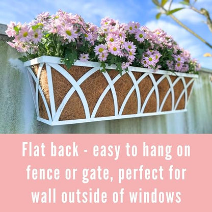 LaLaGreen Flower Wall Planter (30 in, 2 Pack) White Metal Window Boxes - size: 30 Inch x 2 Pack
