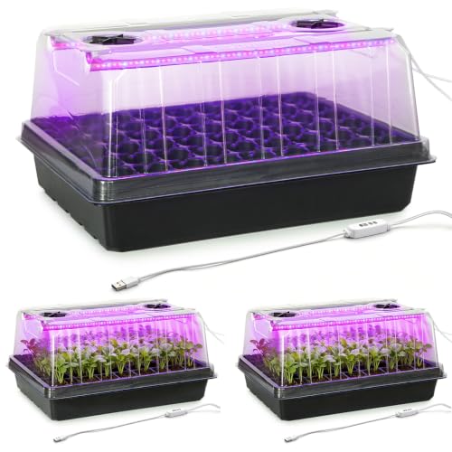 3-Pack Seed Starter Trays with Grow Lights, 5" Tall Humidity Dome & 54-Cell - size: 3p Trays+Domes+54 Cells+Lights