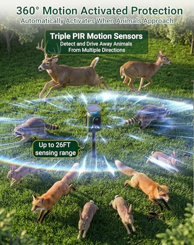 360° Solar Deer Repellent Devices, Motion Activated Cat Repellent Outdoor with LED Lights, Waterproof Ultrasonic Animal Repeller, Repel Coyote, Raccoon & Skunk Out of Yard
