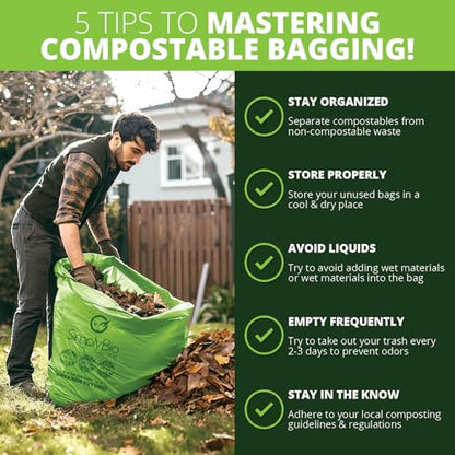 Simply Bio 30-33 Gallon Compostable Trash Bags Liners Flat-Top, Heavy Duty Extra Thick 1.57 Mil, 124.92 Liter, 30 Bags, Lawn, Yard, and Restaurant Use, ASTM D6400, US BPI, OK Compost Home Certified - size: Pack of 30, style: Flat-Top (33 Gal, 1.57 mil)