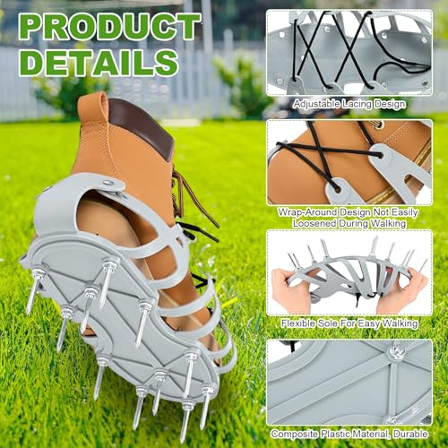M METERXITY 1-Set Lawn Aerator Shoes Aerator Shoes with Wrap Around Lacing with 22 Nails 5cm Lawn Soil Aeration Shoes for Patios/Gardens/Yards [Black]