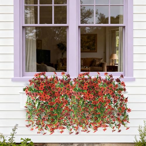 Artificial Flowers for Outdoors, 2 Pcs Faux Hanging Plants UV Resistant - color: Red and Brown