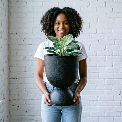 KOL 18 Inch Tall Planters, Black Plastic Urn Planters, 2 Pack - color: Black, size: Bundle: 18"+18"