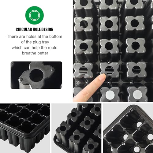 RooTrimmer 54 Cell Seed Starter Trays, 2.8" Deep Plug Flat Tray,10 Pieces Big Holes Germination Tray, Thick Durable Seedling Plastic Nursery Reusable Trays (11.14inch ×14.6 inch, 10-Pack) - size: 54 Cells Plug Tray-10P