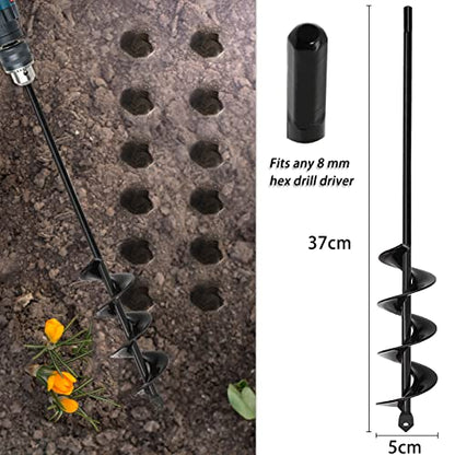 TCBWFY 2x14.6 Inch Garden Auger Drill Bit for Planting, Spiral Hole Digger for Flower Bulbs, Bedding Plants and Soil, Rapid Earth Planter Tool with Hex Shank for Adjustable Drill Chucks - size: 2"x14.6"