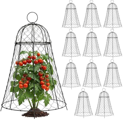 Garden Cloches for Plants 12 Pack - Chicken Wire Outdoor Plant Protectors from Animals - Heavy-Duty Metal Cage with Detachable Lid - Rustproof Covers - 12"D × 17"H - Blocks Rabbits, Squirrels & Birds - size: 12 Pack