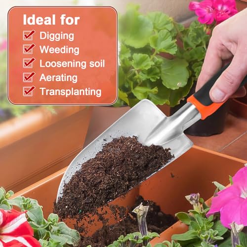 Garden Shovel Garden Hand Trowel, Heavy Duty Hand Shovel with Ergonomic Handle, Small Gardening Tools for Digging, Rust Resistant Gardening Spade Trowel Tools, Orange - style: Trowel-Orange