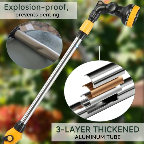 Watering Wand Heavy Duty, 26-35.4" watering wand for garden hose With 9 Spray Patterns & 180° Swivel Head Non-Slip Handle For Plants Hanging Baskets Patio Cleaning