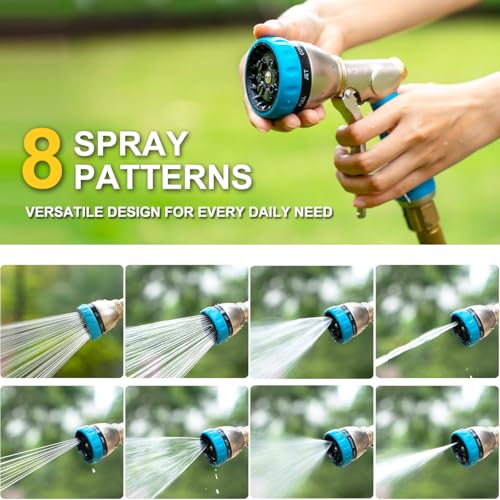 FANHAO Metal Garden Hose Nozzle Heavy Duty, 8 Spray Patterns, High Pressure - color: Blue