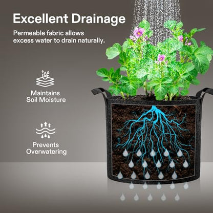 VIVOSUN 5-Pack 1 Gallon Plant Grow Bags Fabric Pots with Handles - color: Black, size: 1 Gallon