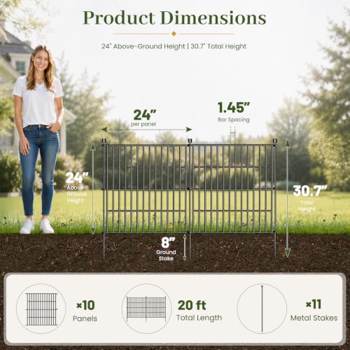 No Dig Garden Fence Outdoor for Yard, 24in (H) x 20ft(L) - size: 24 in(H) X 20 ft(L)