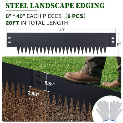 20ft Galvanized Steel Landscape Edging, 6-Pack 8"x40" Hammer-in No Dig - size: 6 Pack( 40" L x 8" H )