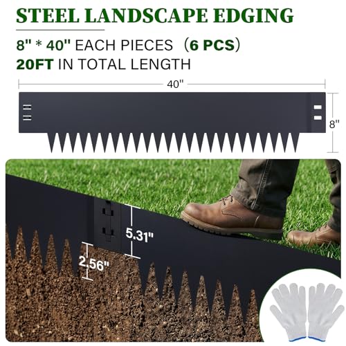 20ft Galvanized Steel Landscape Edging, 6-Pack 8"x40" Hammer-in No Dig - size: 6 Pack( 40" L x 8" H )