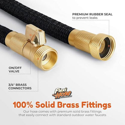Flexi Hose with 8 Function Nozzle, 100FT - Lightweight Expandable Garden Hose, No-Kink Flexibility, 3/4 Inch Solid Brass Fittings and Double Latex Core - size: 100ft