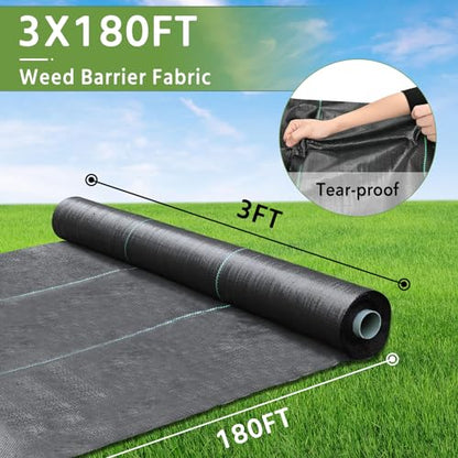 Pattiumo Weed Barrier Fabric 3x180FT Landscape Fabric 3.2oz Weed Barrier Fabric Heavy Duty for Landscaping Fabric Garden Fabric Weed Barrier Weed Blocker Garden Bed Cover, Commercial Driveway - size: 3X180 FT