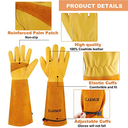 Long Gardening-Gloves Women/Men-Thorn proof Rose Pruning Heavy Duty Gauntlet-M - color: Yellow, size: Medium (Pack of 1)