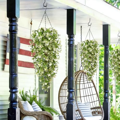 Waipfaru 4pcs Fake Hanging Plants, Faux Ivy Fake Vines Greenery - color: White Flowers, size: 4Pcs Plants
