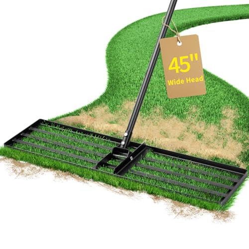 Jardineer 45 Inch Heavy Duty Lawn Leveling Rake, 72 Inch Long Handle Yard Leveler for Grass Soil, Ground Dirt Leveler Tool for Lawn, Garden, Golf Course Maintenance - style: 45inch Lawn Leveling Rake with 72 Inches Long Handle