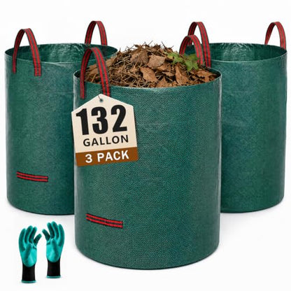 3 Pack 132 Gallon Lawn and Leaf Bags, Heavy Duty Reusable Yard Waste Bags - color: Green-132Gal, size: 1 Count (Pack of 3)