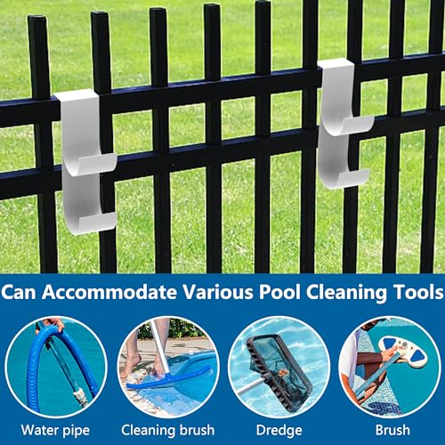 codree 2 PCS Pool Fence Hooks for Pool Equipment, White Heavy Duty Fence Hooks for Pool Poles, Slipe-on Fence Hanger for Pool Hose Pool Skimmer, Fit 3/4 Inch to 1-1/4 inch Railing - color: White-2