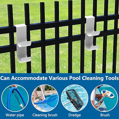codree 2 PCS Pool Fence Hooks for Pool Equipment, White Heavy Duty Fence Hooks for Pool Poles, Slipe-on Fence Hanger for Pool Hose Pool Skimmer, Fit 3/4 Inch to 1-1/4 inch Railing - color: White-2