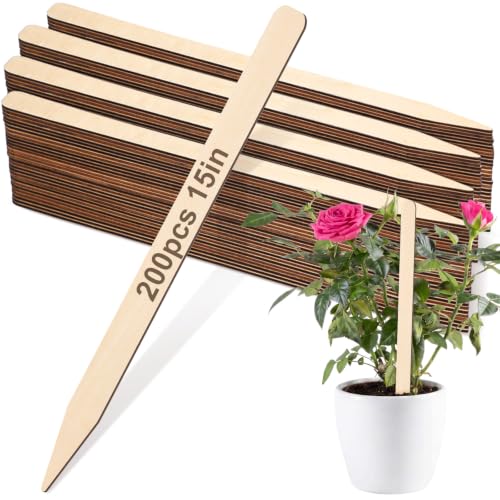 Weysat 200 Pcs 15" Wood Plant Labels for Field or Containers Plant Tags Wood Garden Labels for Seedling Stakes Markers Nursery Seed Tags with Smooth Surface for Pot Herbs Flowers Vegetables - color: Natural, size: 15 Inch