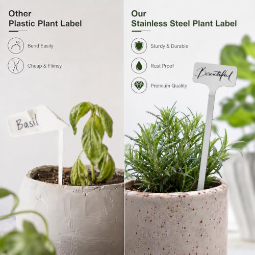 30 Pack Waterproof 304 Stainless Steel Plant Labels, 10 Large and 20 Small