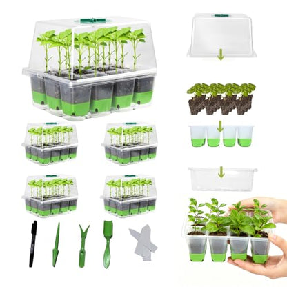 NestNature 5-Pack Seed Starter Tray Set|60-Cell Flexible Germination Trays - color: Classic Style Green
