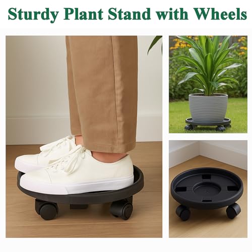 Rolling Plant Stand Outdoor 3 Pack 10 Inch Plant Caddy with Wheels, Black - color: Black, size: 10 inch