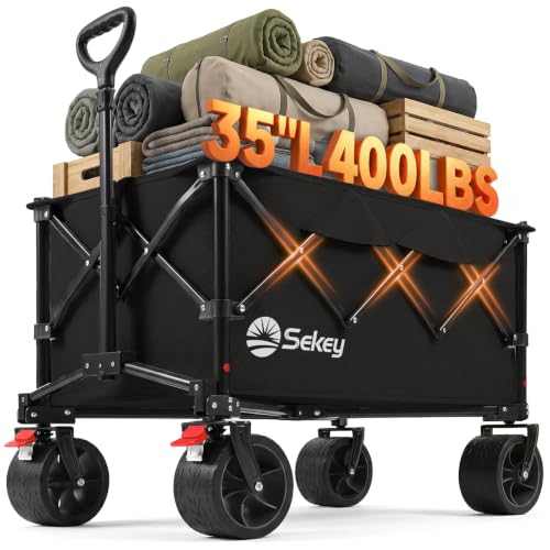 Sekey 250L Beach Wagon, 400 lb Capacity, Foldable, All-Terrain Wheels - color: Black