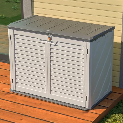 Large Outdoor Deck Box and Horizontal Storage Shed, 28 Cubic Feet Weather Resistant Resin Cabinet for Patio Cushions and Garden Tools, Lockable White Storage Unit, 52.3 x 29.7 x 38.9 Inches - color: White Without Partitions - 52.30 X 29.70 X 38.90 Inch