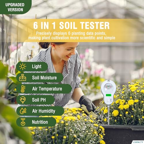 LSENLTY 6-in-1 Soil Moisture Meter, Measures Soil Moisture,Light Intensity, Ambient Humidity, Ambient Temperature, Soil pH, and Soil Fertility. Suitable for Horticulture, lawns, and Agriculture