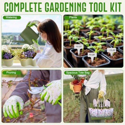 21 Pcs Gardening Gifts for Women Heavy-Duty Garden Tool Set - color: Green